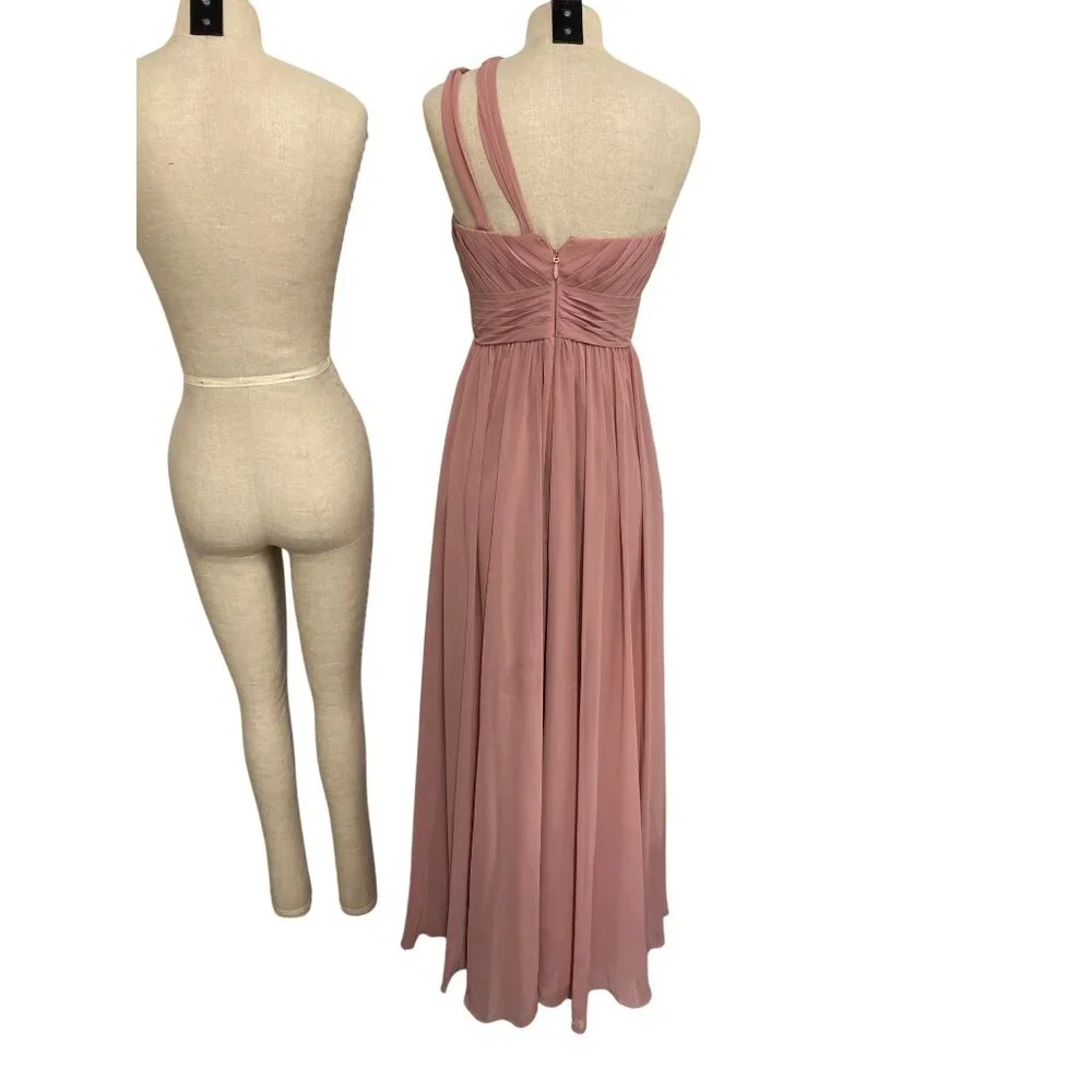 Azazie Womens A2 One-Shoulder Pleated Gown Blush Pink - Picture 6 of 16